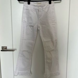 White Cropped Fringe Hem Jeans